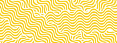 Sarı kıvrımlı çizgiler. Ramen ya da erişte deseni. Makarna, tagliatelle ya da capellini arka planı. Dalgalı spagetti dokusu. Geleneksel İtalyan pankartı, Japon yemek baskısı Çin malı. Vektör illüstrasyonu.