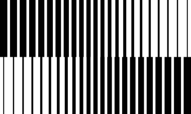 Dalgalanma etkisi olan dikey çizgiler. Beyaz arka planda paralel siyah çizgiler. Optik illüzyonlu duvar kağıdı. Soyut geometrik çizgili iz. Vektör grafik illüstrasyonu.