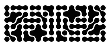 Metal deseni. Siyah sıvı damlaları ya da beyaz arkaplanda izole edilmiş şekiller. Organik kabarcıklar veya molekül dokusu. Noktaları birleştirilmiş modern soyut baskı. Vektör grafik illüstrasyonu.