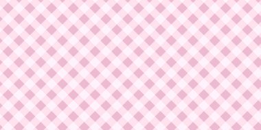 Pembe piknik deseni. Çapraz gingham ya da coquette tarzında vichy deseni. Masa örtüsü, battaniye ya da peçete izi. Sevimli, kontrollü bir geçmiş. Ambalaj kağıdı ya da tekstil tasarımı. Vektör illüstrasyonu.