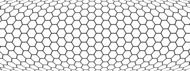 Dışbükey altıgen deseni. Bal peteği arka planı. Altıyüzlü minimal parmak izi. Eğimli mozaik geometrik doku. Arı kovanı yapısı. Döşeme, çit ya da balık ağı yüzeyi. Vektör illüstrasyonu.