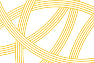 Kaotik düzende kıvrımlı sarı çizgiler. Spagetti dokusu. Ramen, makarna ya da erişte deseni. Makarna, tagliatelle ya da capellini arkaplanı. İtalyan ya da Çin yemeği baskısı. Vektör düz resimleme.