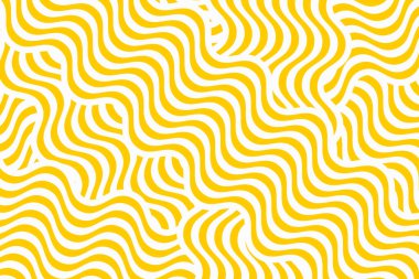 Sarı kıvrımlı çizgiler. Ramen ya da erişte deseni. Makarna, tagliatelle, makarna ya da capellini arka planı. Dalgalanmamış spagetti dokusu. Geleneksel İtalyan, Japon yemek baskısı Çin yemeği. Vektör illüstrasyonu