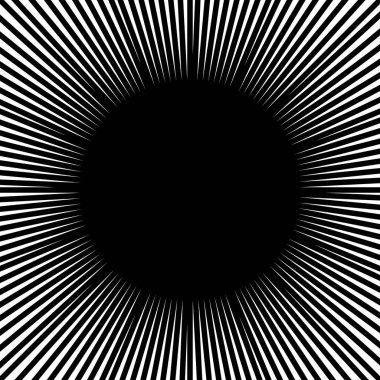 Kare şeklinde düz radyal çizgiler. Siyah güneş ışınları beyaz arka planda izole edilmiş. Güneş doğumu, gün doğumu ya da gün batımı deseni. Işık, patlama ya da havai fişek izi. Vektör grafik illüstrasyonu.