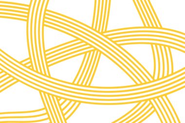 Sarı kıvrımlı çizgiler. Ramen, makarna ya da erişte deseni. Spagetti, makarna, tagliatelle veya capellini arka planı. Geleneksel İtalyan, Japon yemek baskısı Çin yemeği. Vektör düz resimleme.