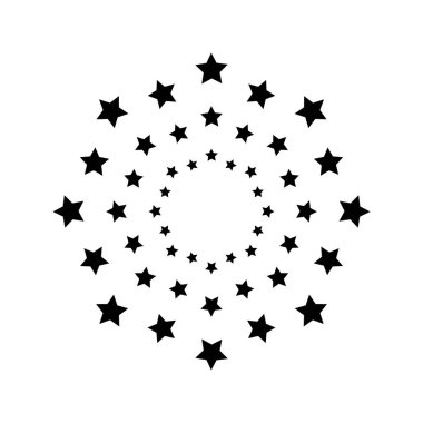 Beyaz arka planda izole edilmiş yıldız kenarlı eş merkezli daireler. Ödül, başarı, kazanan ya da ödül baskısı. Yıldızlı yüzüklerle amblem şablonu. Vektör grafik illüstrasyonu.