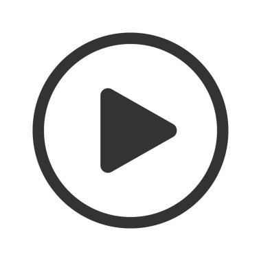 Siyah oyun simgesi beyaz arkaplanda izole edildi. Video oynatıcı unsuru. Film ekranı ya da multimedya uygulama pencere arayüzü için düğmeye basın, tıklayın, başlatın ya da kaydedin. Vektör grafik illüstrasyonu.