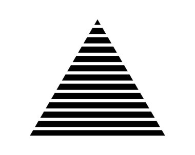 Beyaz arka planda izole edilmiş üçgen çizgili geometrik şekil. Çizgili üçgen figürü. Çizgili piramit biçimi. Basit tasarım elemanı. Vektör grafik illüstrasyonu.
