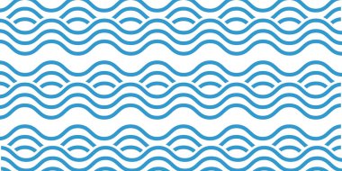 Mavi dalga çizgileri. Beyaz arka planda kıvrımlı çizgiler. Akan su izi. Okyanus, deniz ya da nehir deseni. Su dokusu. Deniz süsü. Yüzme havuzu ya da akvaryum sıvısı. Vektör düz resimleme.