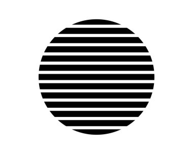 Yuvarlak çizgili şekil beyaz arkaplanda izole edilmiş. Çizgili çember figürü. Güneş ya da ay sembolü. Basit geometrik tasarım elementi. Vektör grafik illüstrasyonu.