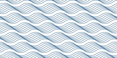 Mavi dalga arka planı. Tekrarlanan kıvrımlı çizgiler. Okyanus, deniz veya nehir suyu izi. Su dokusu. Deniz süsü. Yaz temalı duvar kağıdı. Yüzme havuzu sıvısı. Vektör düz resimleme.