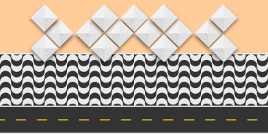 Brezilya 'daki Copacabana plajının en üst manzarası güneş gözlüklü, Portekiz kaldırım tarzı ve yolu el sallayan ünlü kaldırım. Rio de Janeiro 'daki ünlü gezinti güvertesi. Vektör düz resimleme.