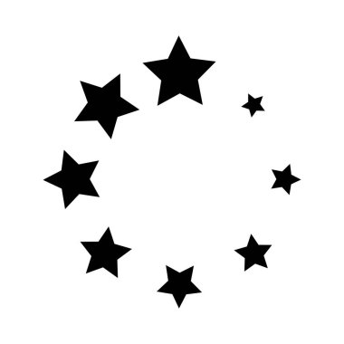 Farklı boyutlarda yıldızlı sınırı olan yuvarlak çerçeve beyaz arka planda izole edilmiş. Ödül, başarı, kazanan ya da ödül dairesel afişi. Yıldız şekilli halka. Vektör grafik illüstrasyonu.