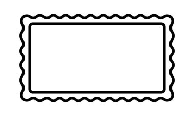 Beyaz arkaplanda yalıtılmış eğri kenarlı dikdörtgen çerçeve. Fotoğraf, resim ya da kıvrık kenarlı ayna için Vignette. Boş kutu, etiket, pul ya da etiket şablonu. Vektör grafik illüstrasyonu.