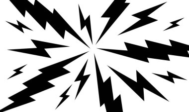 Manga kitap sayfası için çizgi roman tasarımı. Beyaz arkaplanda radyal zigzag ya da yıldırım şekilleri. Sürpriz ya da dikkat, patlama ya da patlama, tehlike ya da güç etkisi. Vektör grafik illüstrasyonu. 