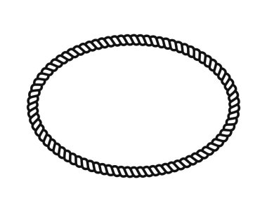 Oval halat çerçevesi. Beyaz arka planda izole edilmiş kablo, sicim ya da kablo örgüsü dokusuna sahip eliptik şekil. Vignette, resim ya da fotoğraf için denizcilik tarzında. Vektör grafik illüstrasyonu.