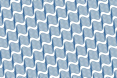 Çapraz dalga arka planı. Tekrarlanan mavi kıvrımlı çizgiler. Su izi. Okyanus, deniz, göl ya da nehir deseni. Su dokusu. Deniz süsü. Yüzme havuzu ya da akvaryum sıvısı. Vektör düz resimleme.