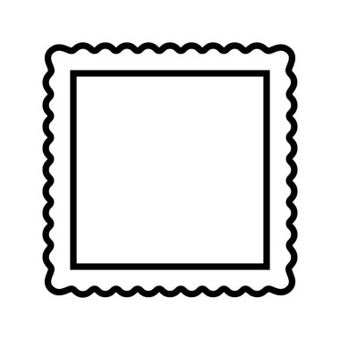 Dalgalı kenarlı kare çerçeve. Görüntü, fotoğraf ya da kenarı deniz tarağı kaplı ayna için Vignette. Beyaz arkaplanda boş kutu, etiket, pul ya da etiket var. Vektör grafik illüstrasyonu.