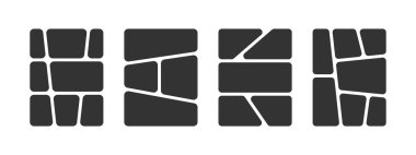 Çizgi roman şablonu seti. Anime kitap panelleri beyaz arkaplanda izole edilmiş. Manga çizelgesi. Fotoğraf kolajı, broşür, poster ya da ahşap çizimler. Vektör grafik illüstrasyonu.