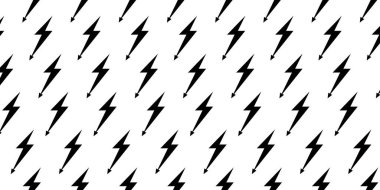 Sürgü deseni. Beyaz arka planda tekrar eden siyah şimşek işaretleri var. Fırtına, enerji, güç ya da tehlike sembollü duvar kağıdı. Vektör grafik illüstrasyonu.