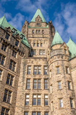 Ottawa, Ontario - October 19, 2022: Facade of the Confederation Building on Canada's Parliament Hill   on a beautiful day.