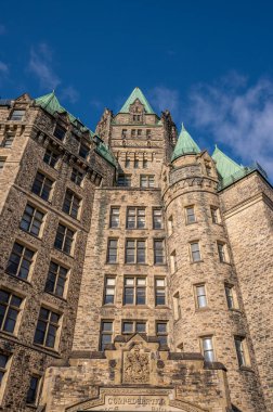 Ottawa, Ontario - October 19, 2022: Facade of the Confederation Building on Canada's Parliament Hill   on a beautiful day.