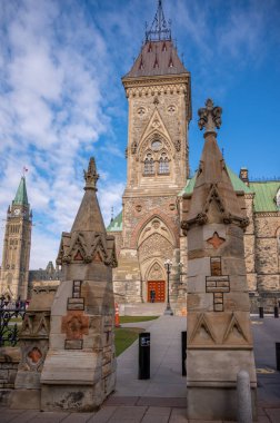 The East Block on Canada's Parliament Hill seen rising gracefully on a beautiful day.