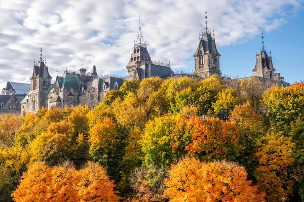 Towers East Block Canada Parliament Hill Seen Rising Distance Trees — Foto Stock