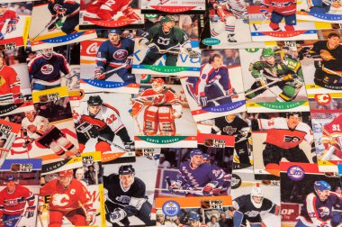 Calgary, Alberta - January 10, 2023: Miscellaneous hockey cards from the 1980s and early 1990s.