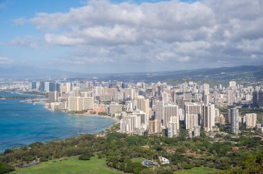 View of the Waikiki skyline from the Diamond Head vulcano lookout.