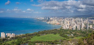 View of the Waikiki skyline from the Diamond Head vulcano lookout.