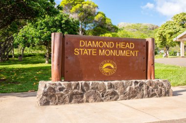 Honolulu, Hawaii - December 27, 2022:   the Diamond Head entrance sign at the Diamond Head State Monument.