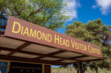 Honolulu, Hawaii - December 27, 2022: the Diamond Head Visitor Center sign at the Diamond Head State Monument.