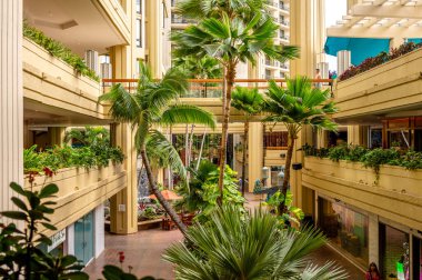 Honolulu, Hawaii - January 1, 2023: Inside the shopping area of the Hyatt Regency.