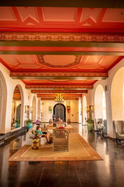 Honolulu, Hawaii - January 1, 2022: Interior view of the Royal Hawaiian Hotel in Waikiki.