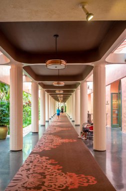 Honolulu, Hawaii - January 1, 2022: Interior view of the Royal Hawaiian Hotel in Waikiki.