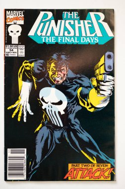 Calgary, Alberta - 14 Ocak 2023: Marvel Comics The Punisher çizgi romanının kapağı.