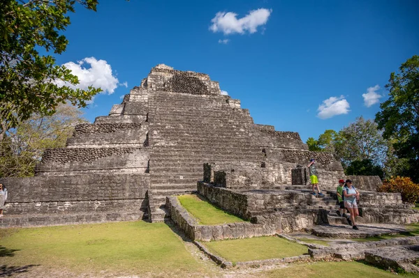 Costa Maya México Março 2023 Turistas Nas Antigas Ruínas Maias — Fotografia de Stock