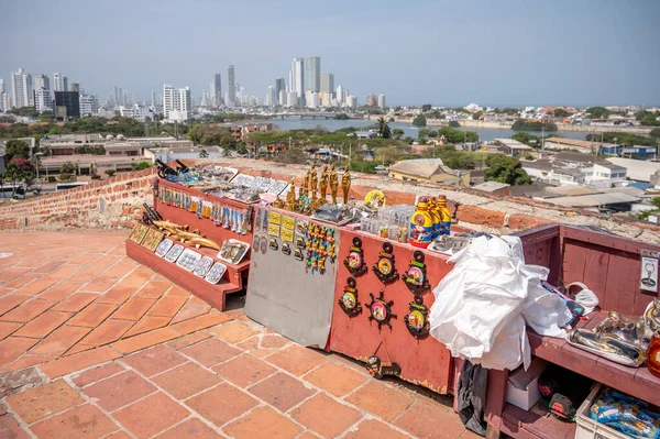 Cartagena Columbia Marca 2023 Lokalni Sprzedawcy Twierdzy San Felipe Barajas — Zdjęcie stockowe