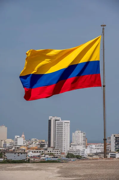 Vista Bandera Colombia Sobre Las Murallas Fortaleza San Felipe Barajas — Foto de Stock