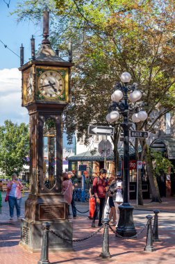 Vancouver, British Columbia - 26 Mayıs 2023: Gastown 'da tarihi buharlı saat.