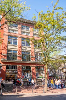 Vancouver, British Columbia - 26 Mayıs 2023: Gastown 'da tarihi buharlı saat.