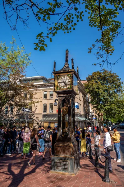 stock image Vancouver, British Columbia - May 26, 2023: Historic steam powered clock in Gastown.