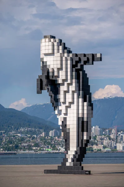 Vancouver Britská Kolumbie Května 2023 Digitální Kosatka Socha Pixelované Orky — Stock fotografie