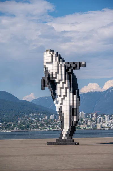 Vancouver Britská Kolumbie Května 2023 Digitální Kosatka Socha Pixelované Orky — Stock fotografie