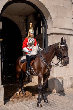 Londra, İngiltere - 19 Temmuz 2023: Londra 'nın merkezinde kraliyet süvarileri görev yapıyor.