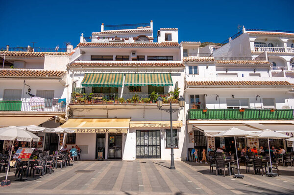 Mijas, Spain - July 24, 2023: Beautiful white washed village of Mijas near Malaga.
