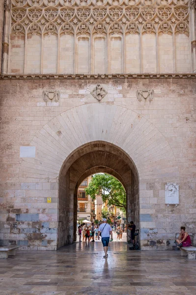 Walencja Hiszpania Lipca 2023 Starożytna Brama Miejska Skraju Starego Miasta — Zdjęcie stockowe