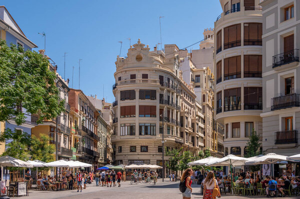Valencia, Spain - July 25, 2023: Beautiful streets in Valencia, Spain.