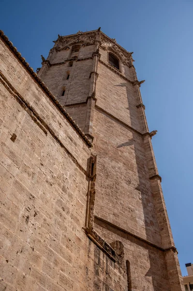 Piękna Fasada Katedry Walencji Bazylika Najświętszej Marii Panny Bezbronnej Walencja — Zdjęcie stockowe